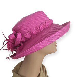 Betmar Pink Wide Brim Dress Hat Silk Flower Ribbon Trim  NWT